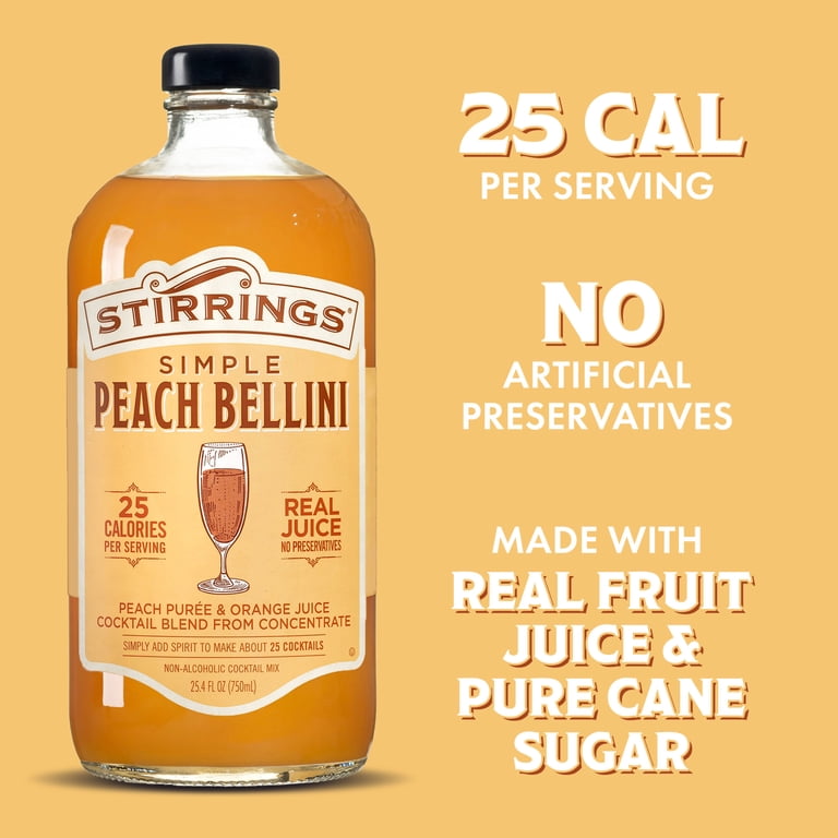 Stirrings, Peach Bellini Cocktail Mixer, 750ml with Real Orange