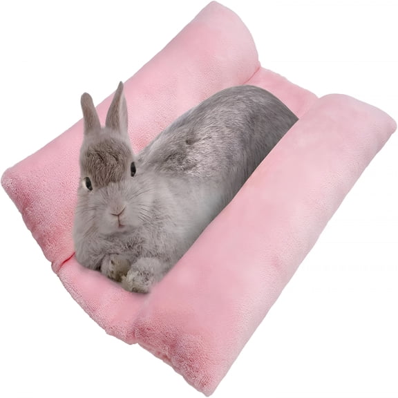 XIBUFE 2026 New 15.7" X 14" Bunny Bed for Rabbit Cage - Thickened Soft Prevent Sore Hocks Plush Mat with Cotton Lounger Pillows, Small Animal Flop Mat for Hutch Sleeping Indoor, Pink