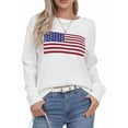 thumbnail image 3 of Women'S Flag Pattern Long Sleeve Round Neck Sweater Casual Loose Pullover Sweater White XL, 3 of 8