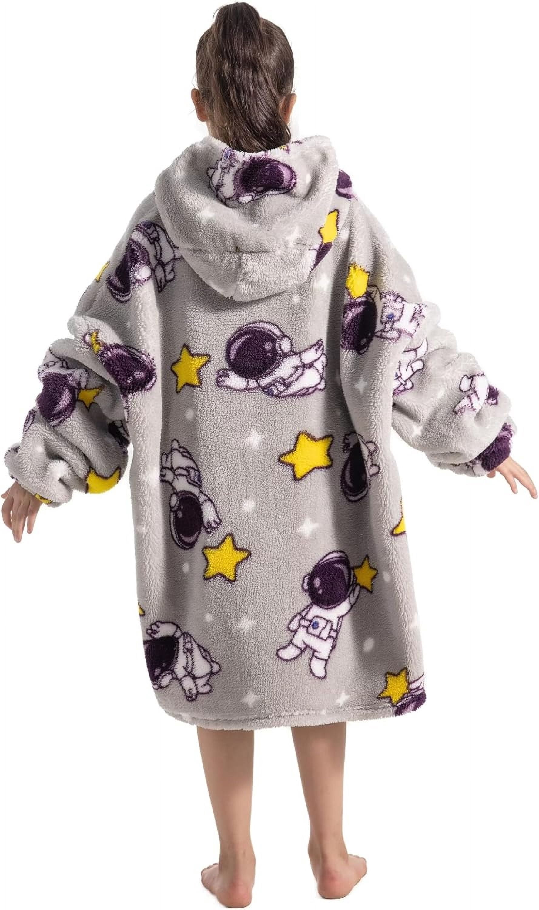 Wehilion 6-12YR Oversized Sweatshirt Hooded Blanket Sherpa Hoodie for Girls Boy Wearable Blanket Hoodie for Kids