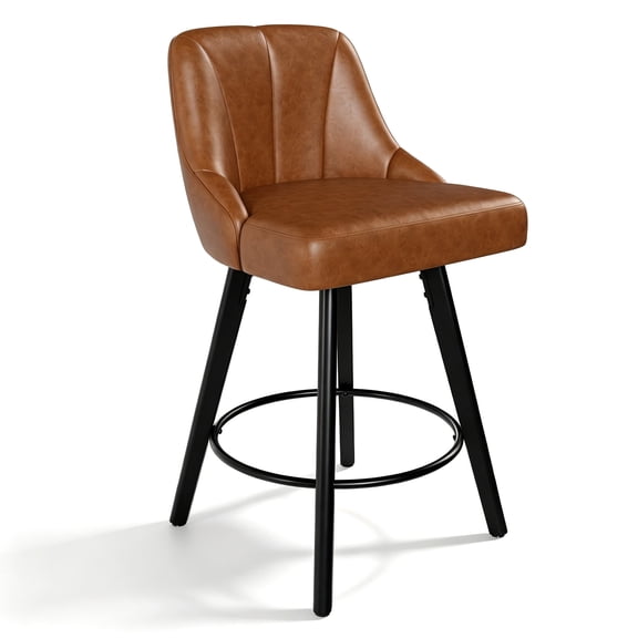 Betisef Swivel Bar Stools, Counter Height Bar Stools with Back, PU Leather Upholstered Kitchen Island Stools, 360° Swivel, Rubberwood Legs, Thick Cushion Seat, for Dining Room Brown