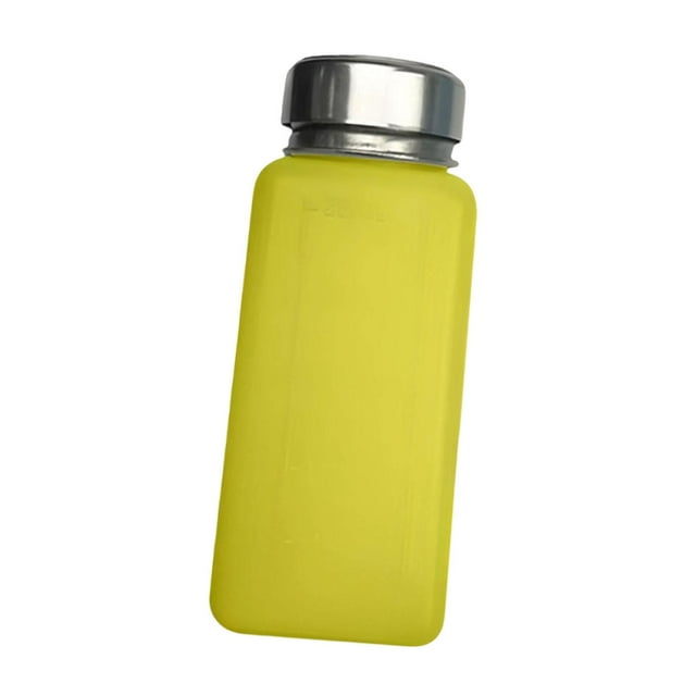 MERIGLARE Push Down Alcohol Dispenser Refillable for Makeup Remover Nail Polish Yellow 250 ml