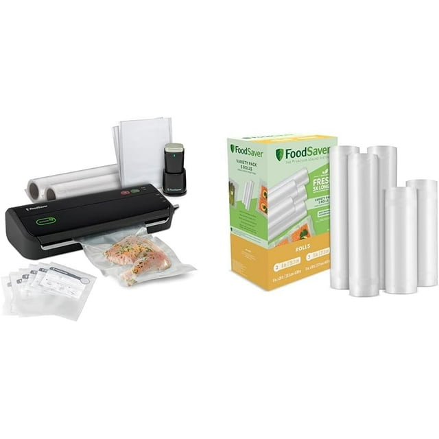 FoodSaver Vacuum Sealing Machine Starter Kit (FM2010) + Vacuum Seal Rolls Variety Pack