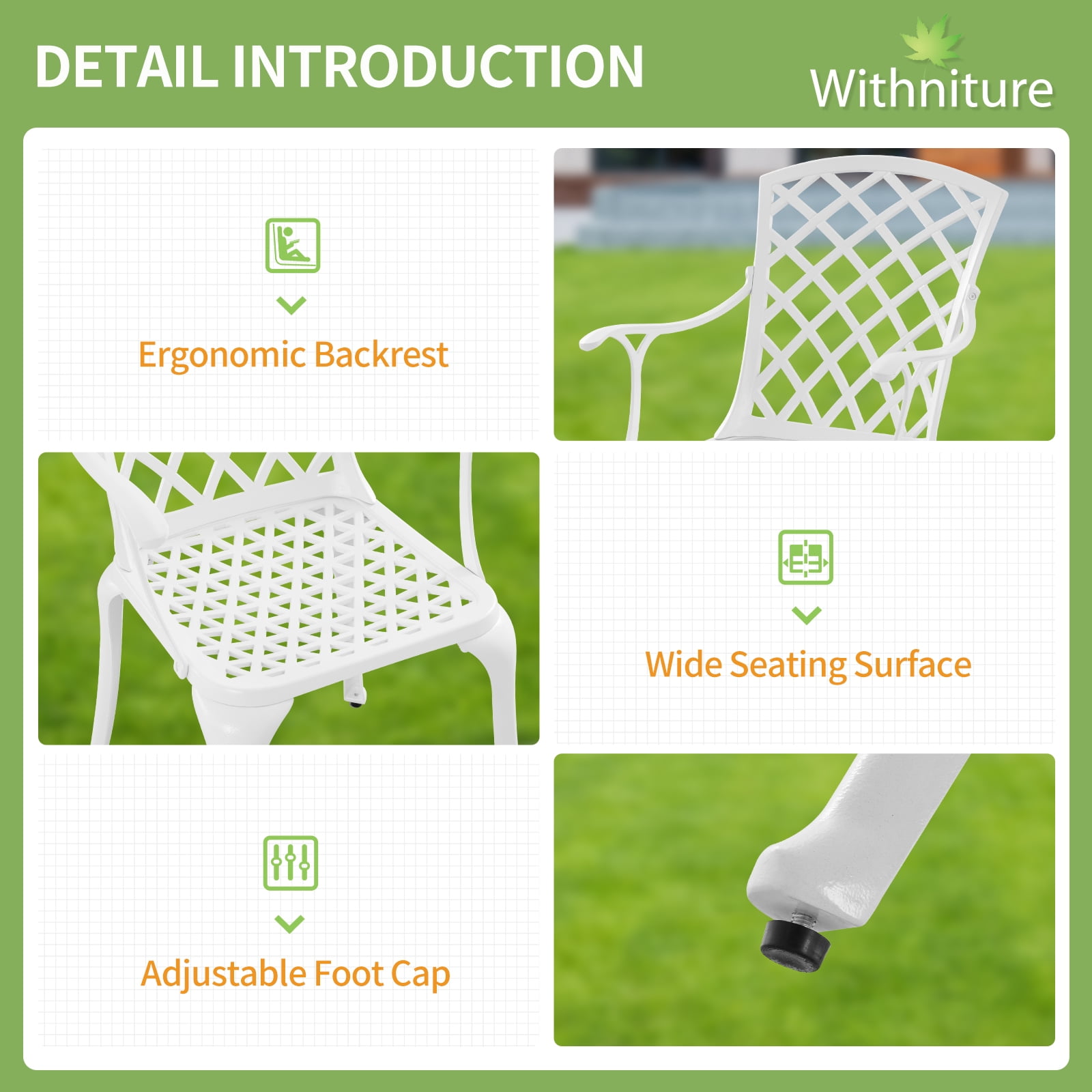 Withniture Patio Chairs Set of 2 Cast Aluminum Outdoor Chairs for Garden Yard, White