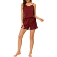 thumbnail image 2 of Unique Bargains Ensemble de Lingerie Aguichant en Satin pour Femme, Camisole à Bordure en Dentelle, Shorts, Tenue de Nuit, Pyjamas, Rouge Vin, P, 2 of 6