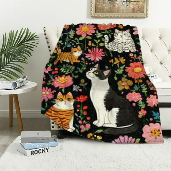BCIIG Cute Cat Blanket Soft Flannel Cat Throw Blankets Kids Adults for Bedding Bedroom Living Rooms Sofa Full Season Gifts   40x50in