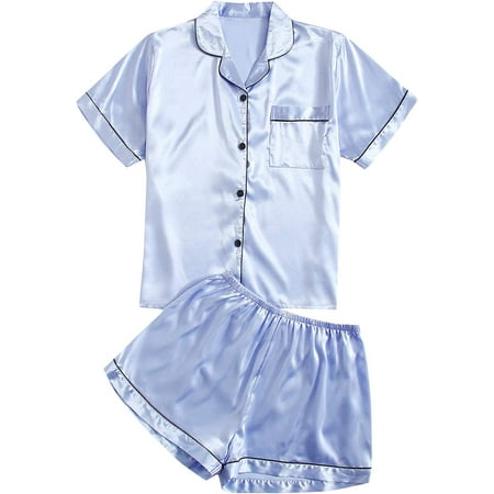 

ZWJHGIK Women s Short Sleeve Sleepwear Button Down Shirt and Shorts Pajama Set
