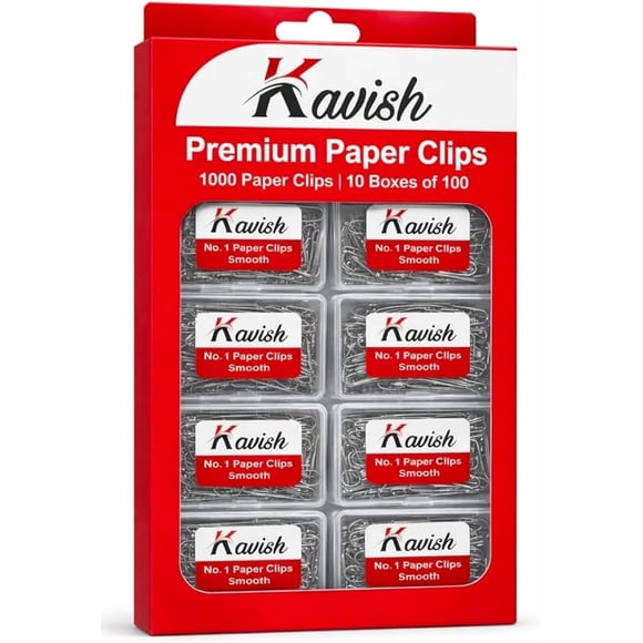 Kavish Premium Paper Clips, No.1 Size, Smooth Finish, 1000 Count (10 Boxes of 100), Silver