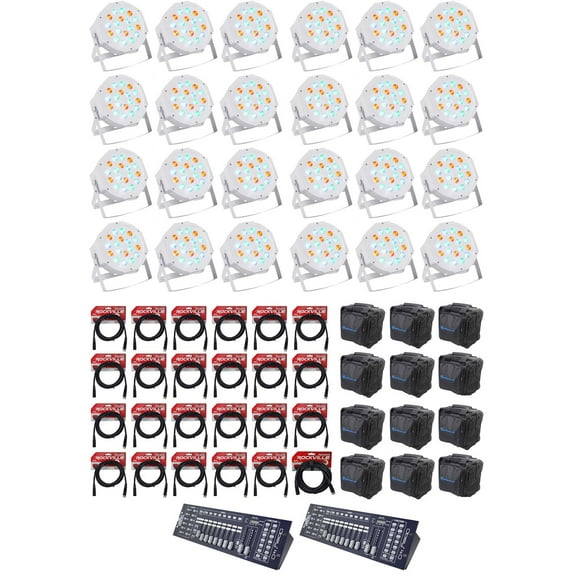 24) FARENHEIT FHB-118 LED RGB DMX LED PAR Wash Lights Controller 24) Cables Bags