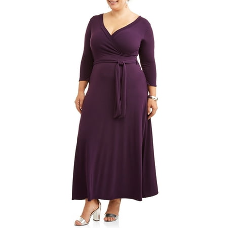 Ella Samani - Ella Samani Plus Size Wrap Dress with ¾-Sleeves - Walmart ...