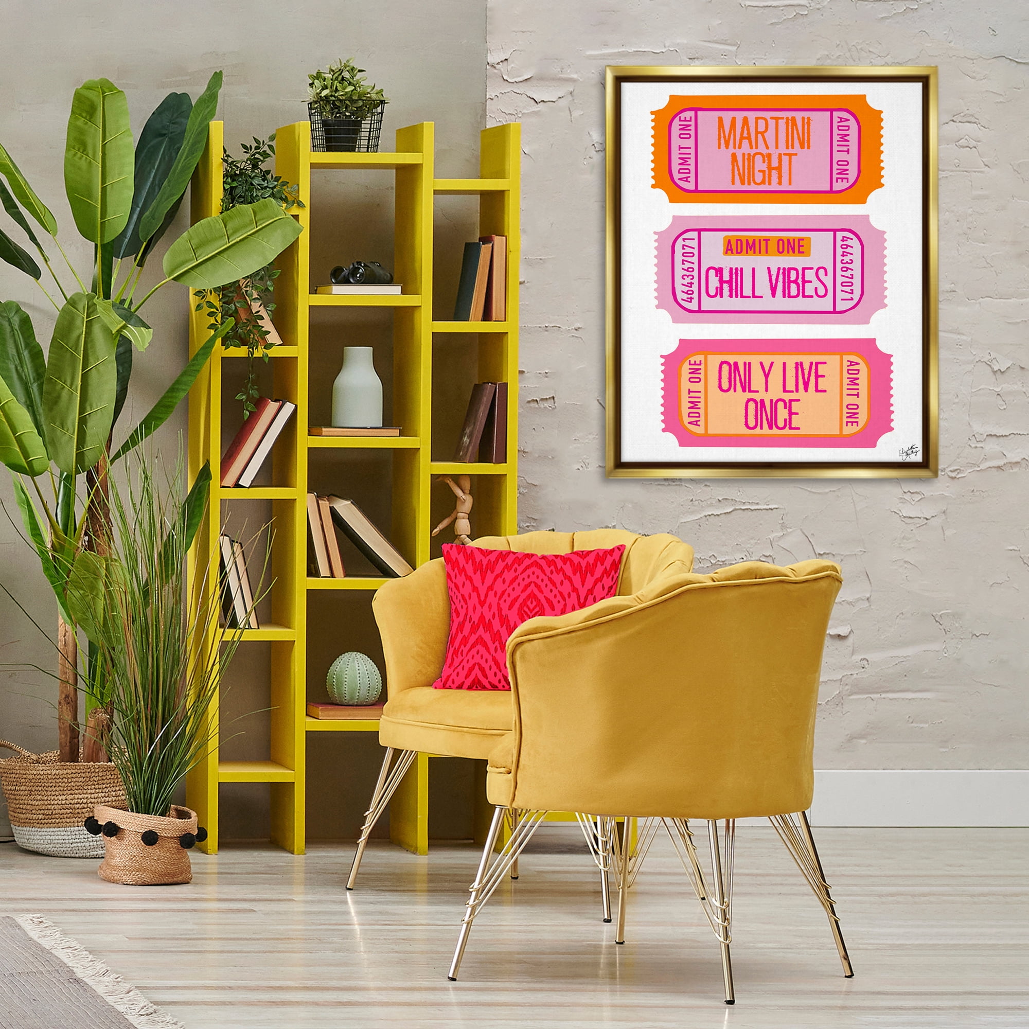 Stupell Industries Fun Party Phrase Tickets Text & Numbers Painting Gold Floater Framed Canvas Art Print Wall Art, 25 x 31