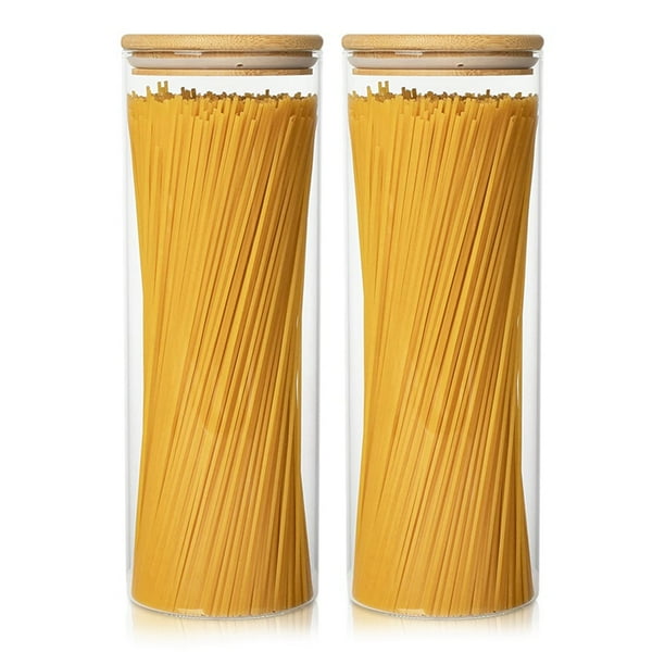 Glass Storage Containers 2 71Oz Tall Spaghetti Jars with Bamboo Lids Kitchen Food Storage