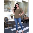 thumbnail image 5 of Sewify Women's Plus Size Tops Short Sleeve Lace Jacquard Spliced Loose Fit Tunic Shirts Cross Rope V Neck Blouses, 1X, 5 of 6