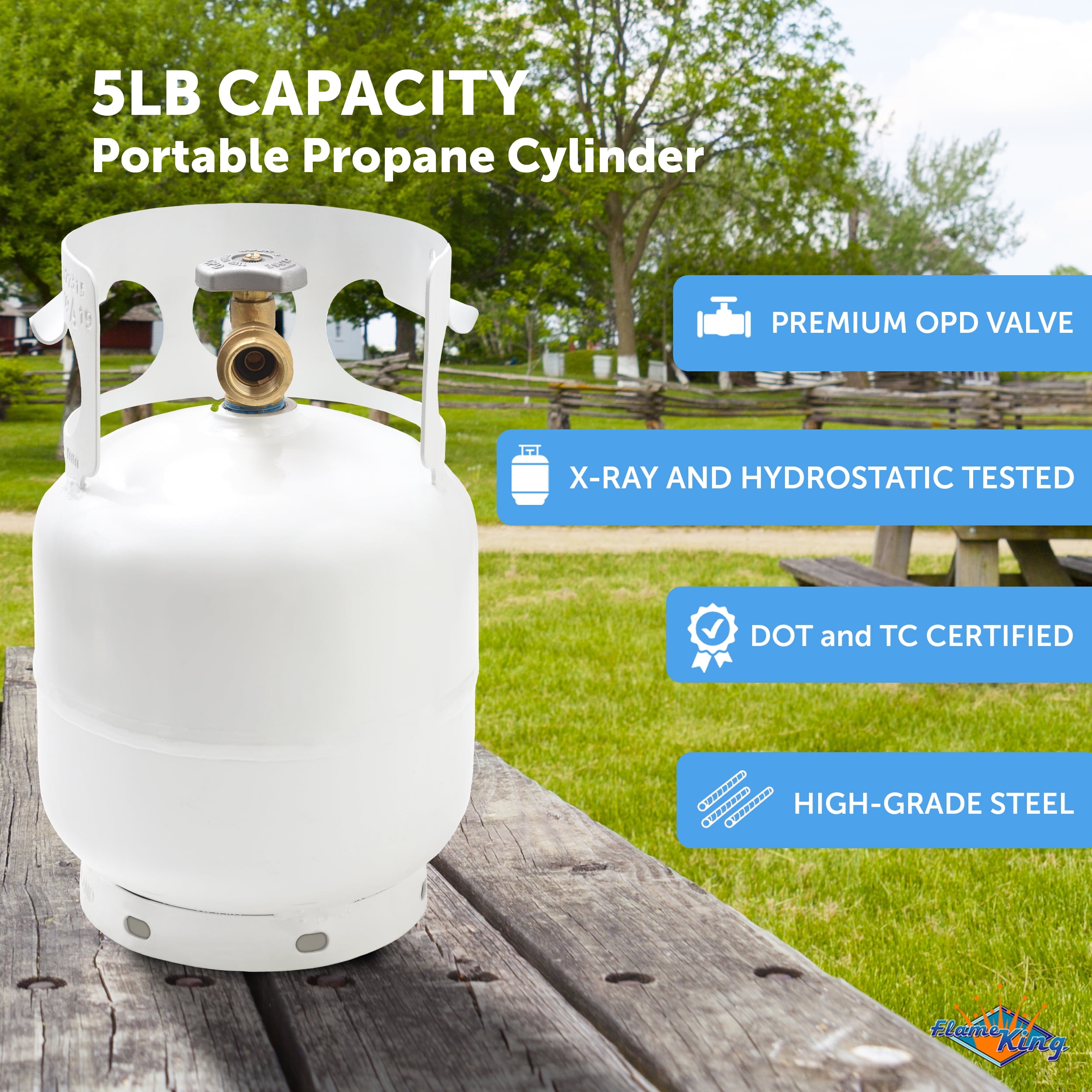 Flame King 5LB Empty Propane Tank LP Cylinder with OPD Valve, YSN5LB