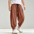 thumbnail image 3 of LYHaoo Boys Washed Crinkle Jogger Pants Loose Fit Casual Trousers For Kids Breathable Soft Elastic Waistband Streetwear School Pants for Boys(Brown), 3 of 7