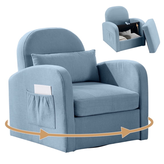 JOMEED Swivel Accent Chair with Hidden Storage, Armchair with Lumbar Pillow and Side Pocket for Living Room