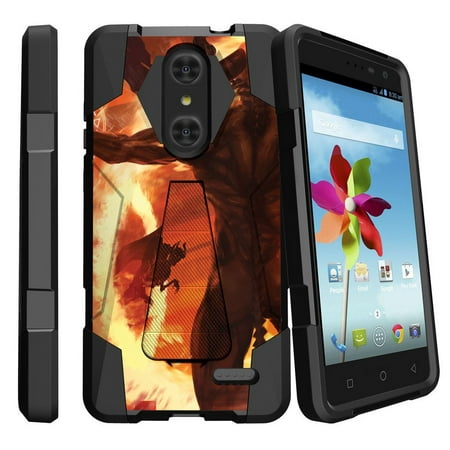 ZTE Grand X4 Z956 Shock Fusion Heavy Duty Dual Layer Kickstand Case -  Demons and Flames