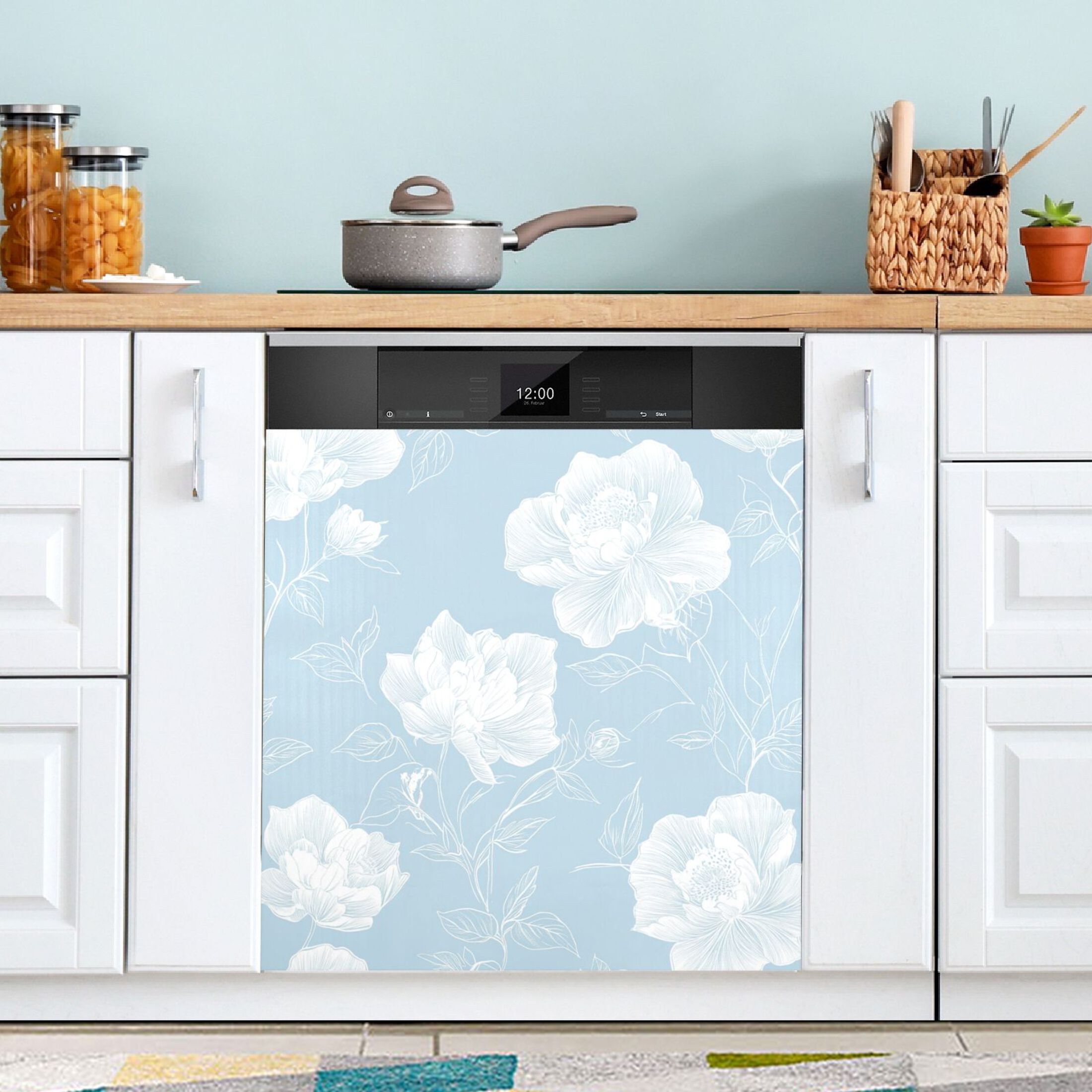 Dishwasher Magnetic Sticker 23x26 Inch Refrigerator Magnetic Sticker Washing Machine Magnetic Sticker Kitchen Panel Magnetic Sticker Home Decor Pretty Blue White Flowers