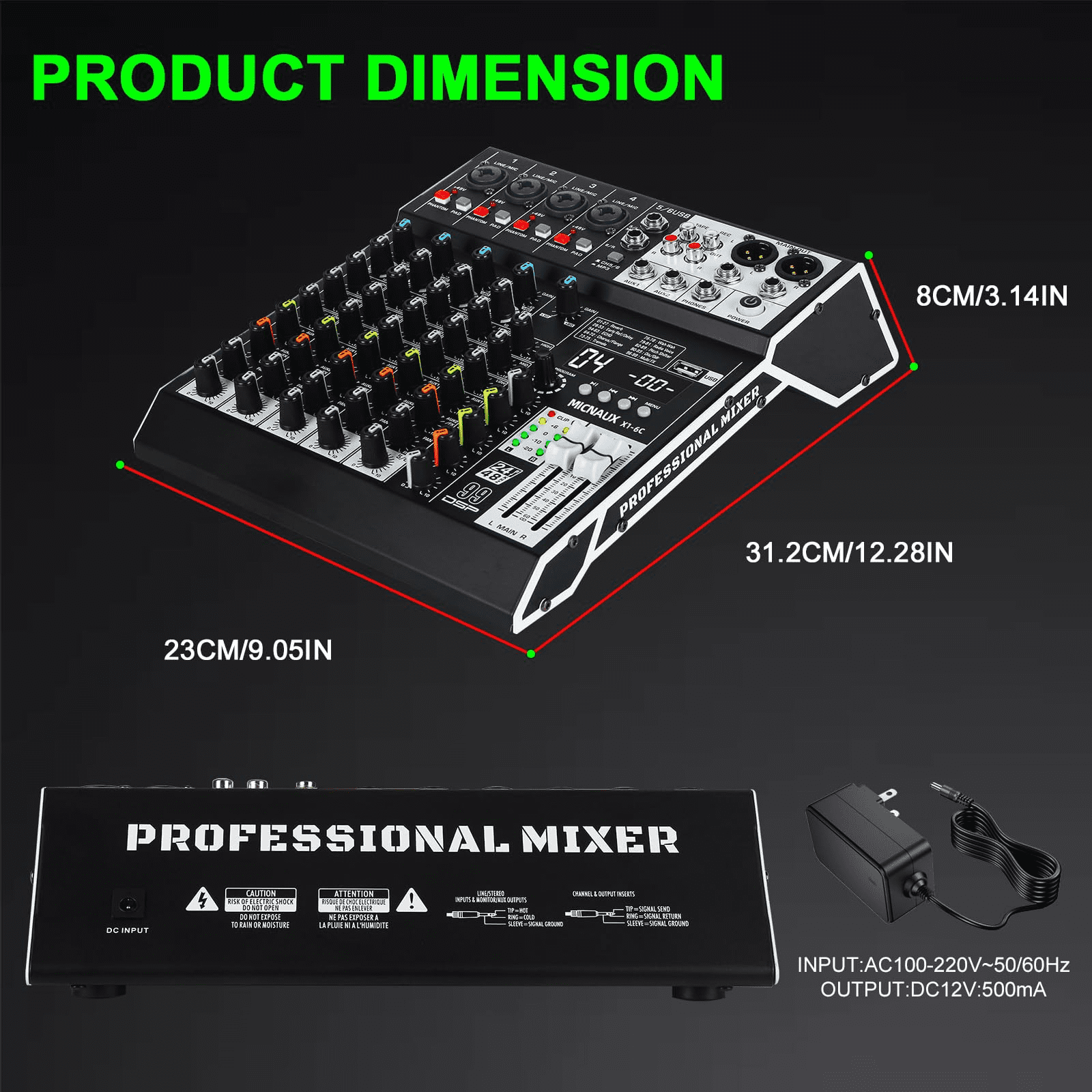 Audio Mixer 6 Channel Professional Sound Mixer Console with 99 DSP Effects, Mixing Board DJ Mixer w/USB, Bluetooth, 48V Power Supply, PAD Button for Recording Karaoke PA Drum Live Music