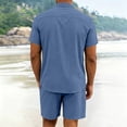 thumbnail image 6 of LTTVQM Men Relax Fit Soft Plain Cotton Linen Stand Neck Button Tee Stretch Drawstring Short Pant Summer Indoor Outdoor Lounge Outfit Set Sky Blue M, 6 of 6