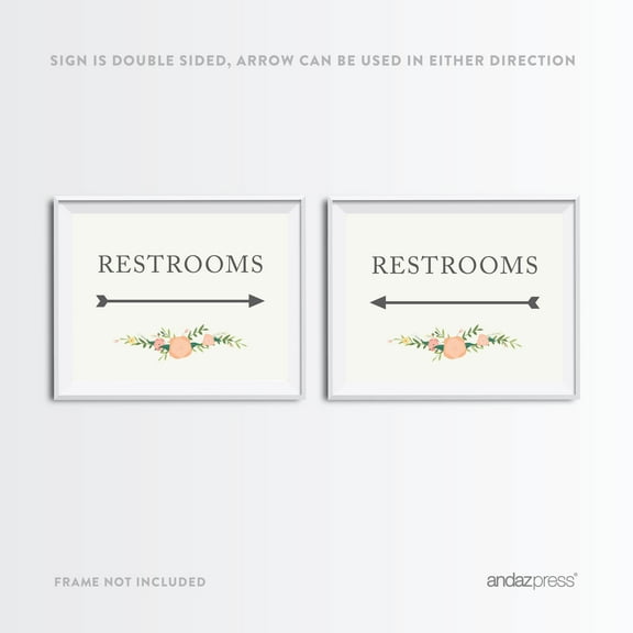 Restrooms Floral Roses Wedding Party Directional Signs, Double-Sided