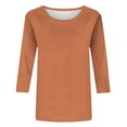 thumbnail image 4 of Orange Tshirts for Women's Solid Color Round Neck Slim Seven Point Sleeve T Shirt Top, 4 of 5