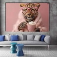 thumbnail image 5 of Mudket Leopard with Pink Glasses & Hot Cocoa Canvas Wall Art, Funny Glam Fashion Wall Art for Bedroom Print for Girls Apartment Home Decor , Framed Ready to Hang - 12"L x 8"W, 5 of 9