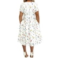 thumbnail image 3 of CHGBMOK Vintage Floral Wrap Midi Dress Women High Waist Tummy Control Short Sleeve Pocket Flowy Sundress S-5XL Elegant Dress for Wedding Party Daily Travel, 3 of 7