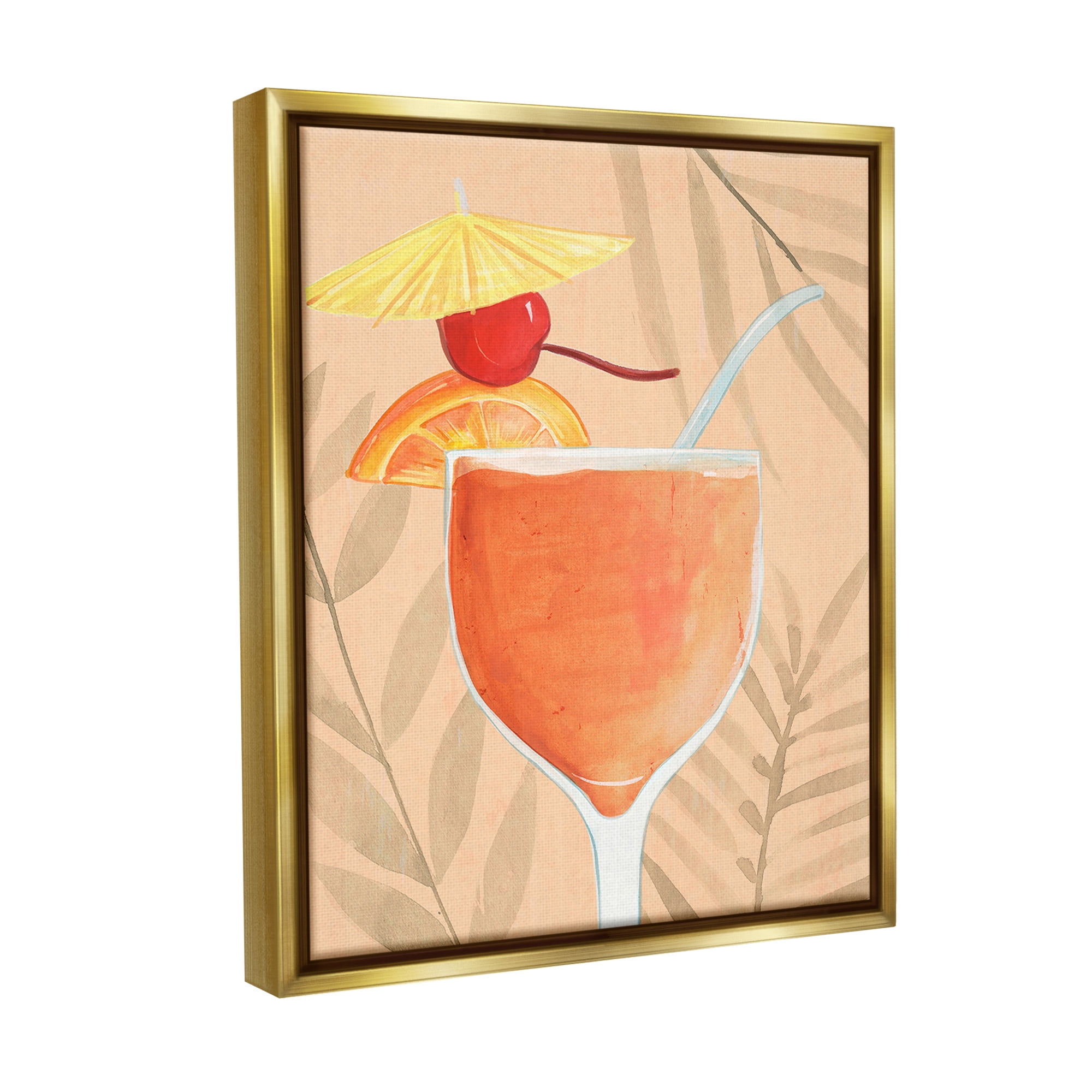 Stupell Industries Tropical Cocktail with Fruit Food & Beverage Painting Gold Floater Framed Canvas Art Print Wall Art, 25 x 31