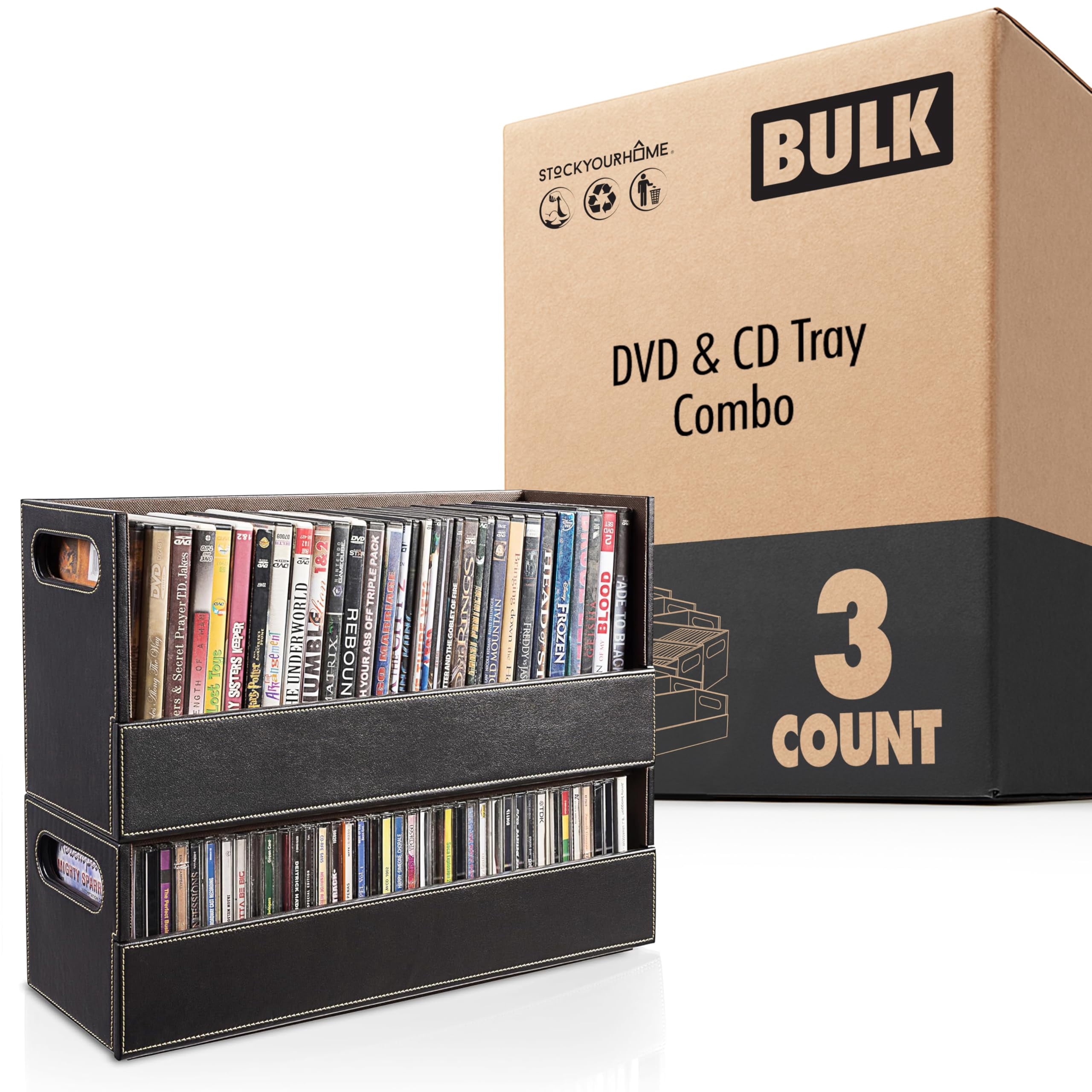 Stock Your Home, DVD Storage Box, Faux Leather, Black - Walmart.com