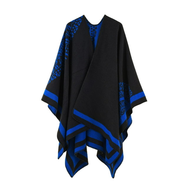 Jumpingount Poncho de invierno frío para mujer, capa de moda, abrigos portátiles para mantener el calor, chal cálido para fiestas, vestirse para viajes Abrigos y chamarras Azul Jumpingount AP013379-02
