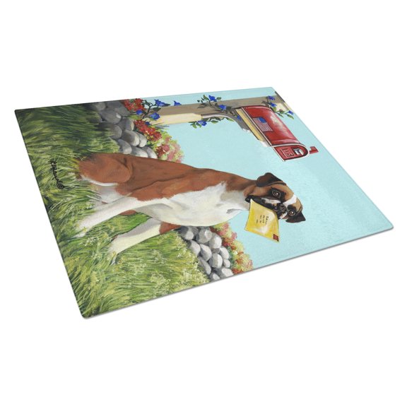 Carolines Treasures PPP3039LCB Boxer Got Mail Glass Cutting Board Large, 12H x 16W, multicolor