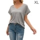thumbnail image 1 of Camiseta de mujer Verano Cuello en V Rayas Manga corta Casual Top suelto, Gris, XL Yuarrent AP001320-04, 1 of 7