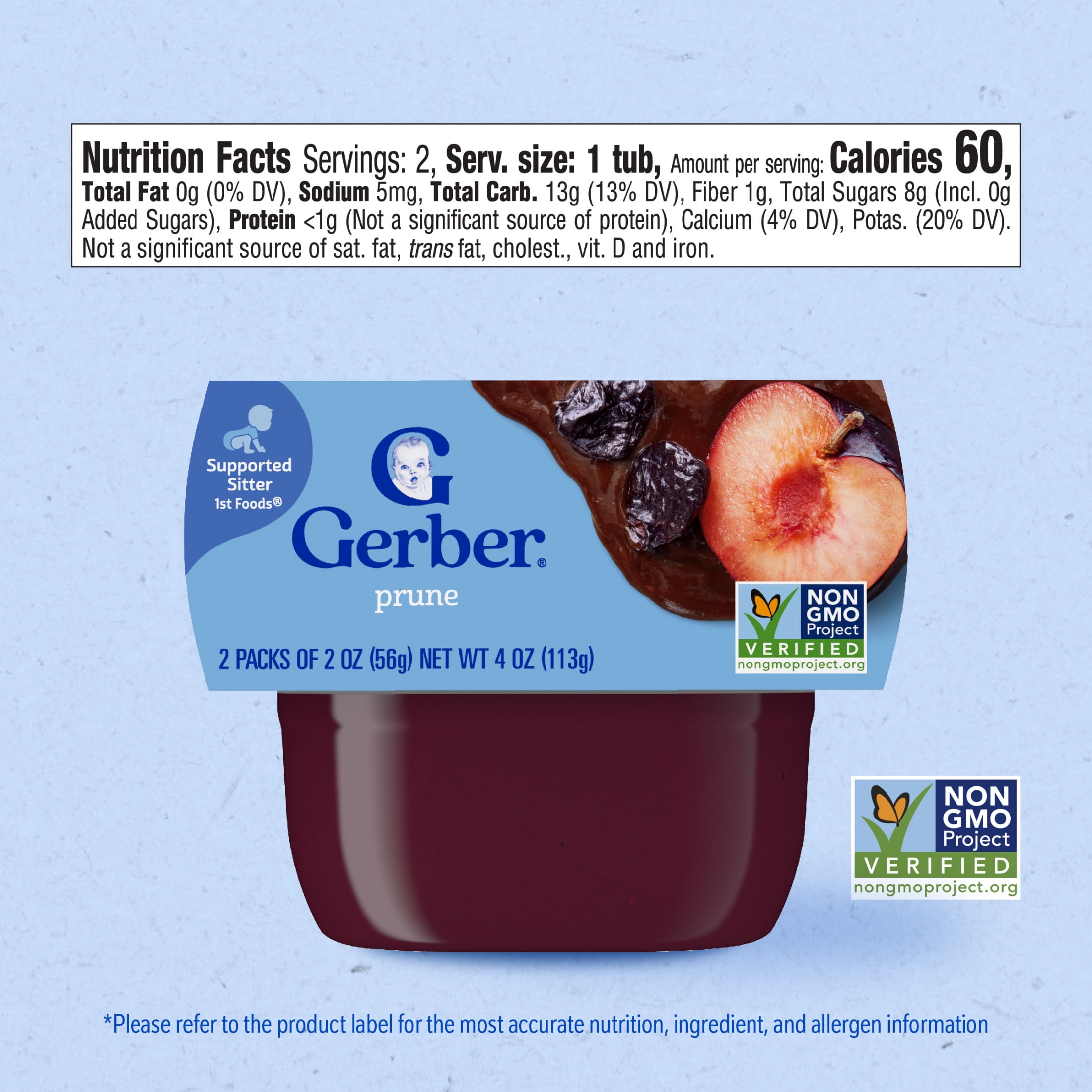 (8 pack) Gerber 1st Foods Baby Food, Prune, 2 oz Tubs (2 Pack)