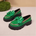 thumbnail image 4 of XUNKUSGA Loafers for Women Cute Bowknot Round Toe Leather Dress Shoes Fashion Color Block Thick Heel Anti Slip Womens Slip On Shoes for Work Daily,Green,8.5, 4 of 9