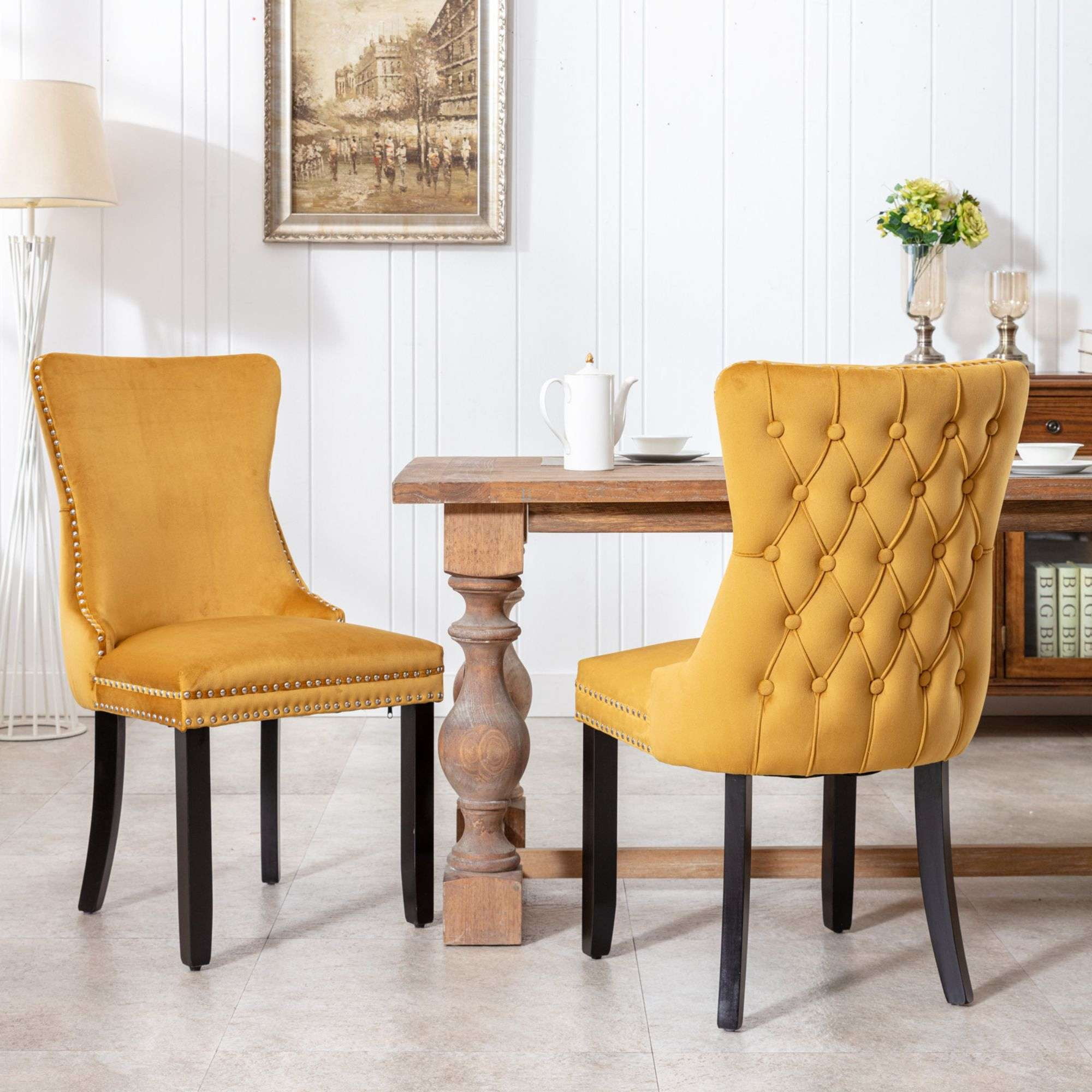 Button Tufted Upholstered Dining Chairs with Nailhead, Dining Room Chairs Tufted Cushion Back Elegant, Accent Chairs with Solid Wood Legs for Living Room/Kitchen (Set of 2)