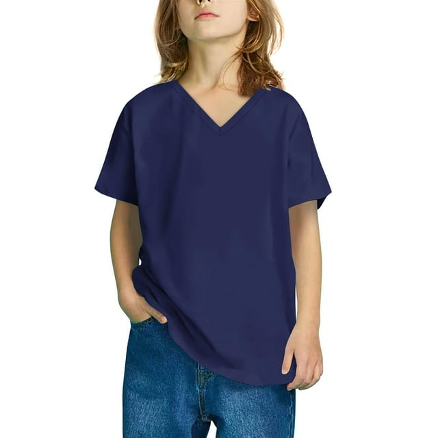 Plebaso T-Shirts à Col en V pour Filles, Manches Courtes, Basiques, Unis, Décontractés, Été