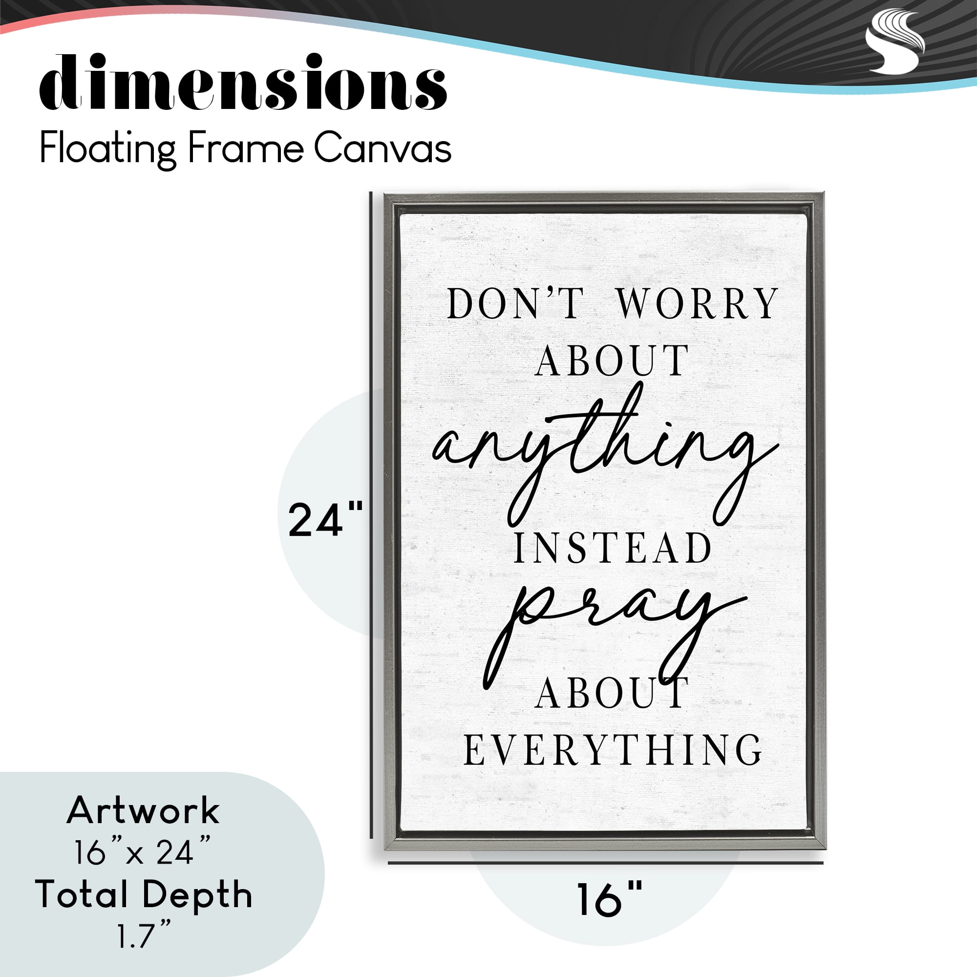 Pray Instead Of Worry Gray Framed Floater Canvas Wall Art, design by Lettered and Lined