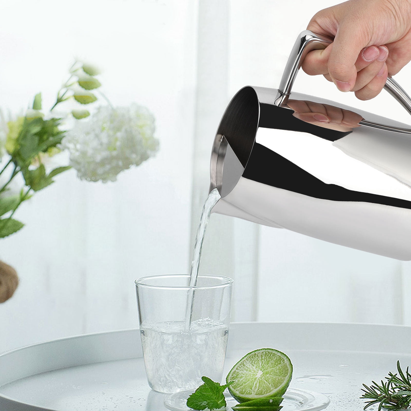Water and Cold Beverage Pitcher with Built-in Ice Guard, 1.7 Liter (57.5 ounces), Brushed Stainless Steel