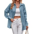 thumbnail image 3 of QAFOPEH Women Casual Lapel Collar Button Down Long Sleeve Classic-Fit Shirts, 3 of 7