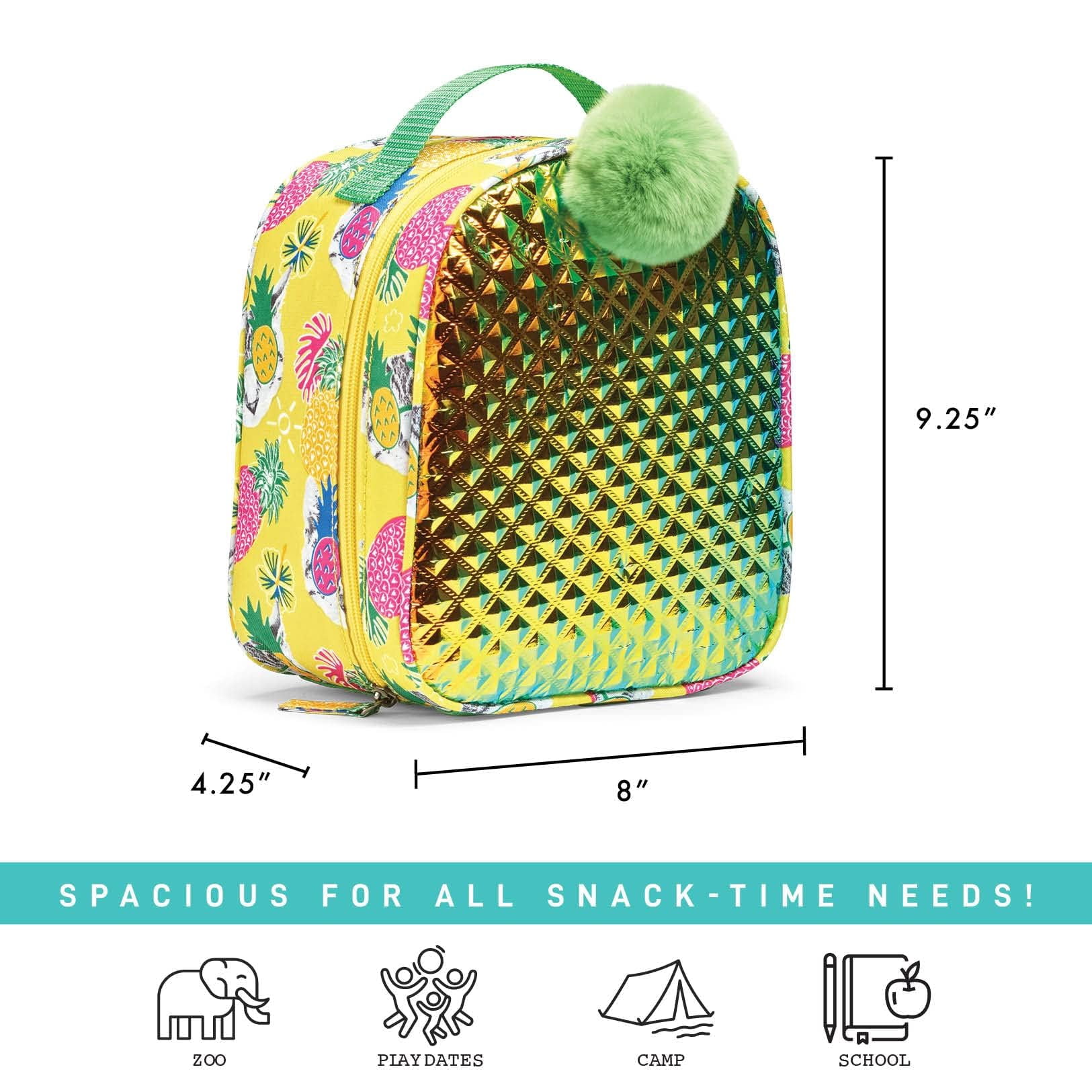 Fit & Fresh Insulated Lunch Box for Kids with Lunch Container and Ice Pack, Pineapple Design, Large Capacity, Leakproof, Yellow