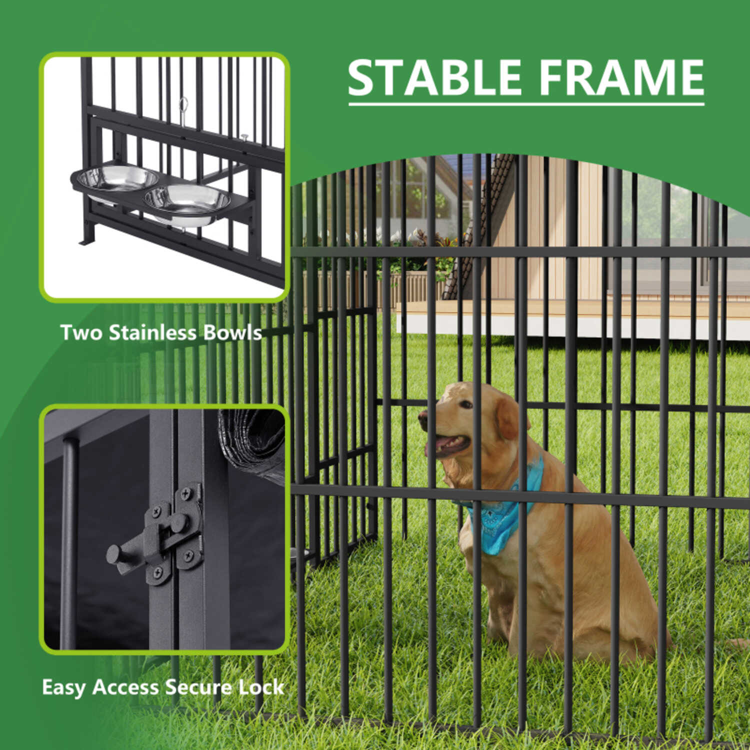 Large Dog Kennel Outdoor Pet Pens Dogs Run Enclosure Animal Hutch Metal Coop Fence with Roof Cover6.6'L 6.6'W x 6.4'H