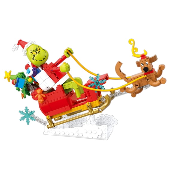 Brickcraft The Grinch and Friends Sleigh Building Kit (374-Piece Set), Officially Licensed Christmas Collectible, Posable Grinch with Max, Gift for Grinch Fans, Ages 8  - 72829