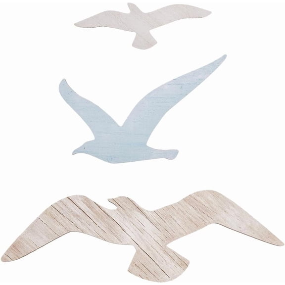 3 Styles Wood Seagull Beach Wall Decor Coastal Themed Decors Wall Art Wooden Sea Mew Nautical Ocean Hanging Ornaments Seagull Wall Sculpture for Home Bedroom Living Room Restaurants Cafes Colorful