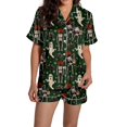 thumbnail image 3 of Halloween Pajamas Sets for Women 2 Piece Satin Pumpkin Print Button Short Sleeve 2 Piece Loungewear Halloween Printed Pajamas for Women, 3 of 5