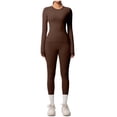 thumbnail image 1 of Ensemble de Yoga pour Femmes, Mode Décontractée Couleur Unie Manches Longues Col Rond Ajusté, Pantalons pour Femmes, 1 of 5