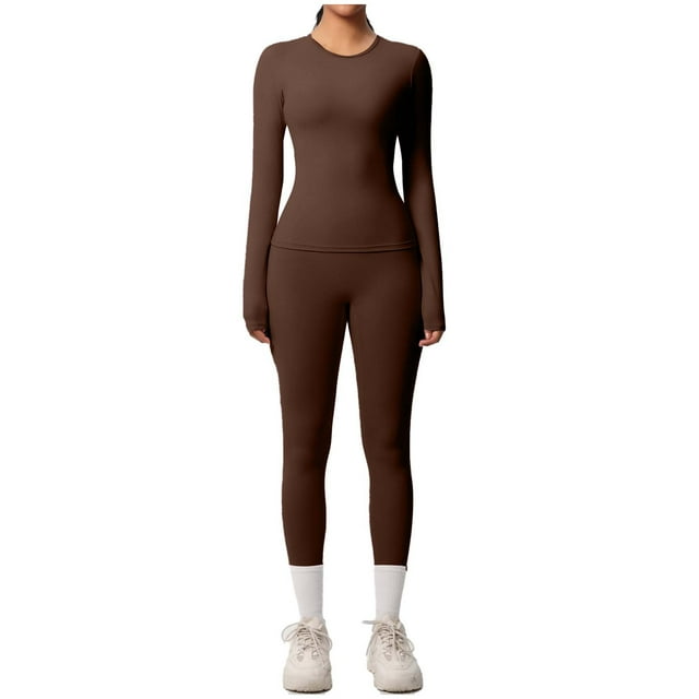 Ensemble de Yoga pour Femmes, Mode Décontractée Couleur Unie Manches Longues Col Rond Ajusté, Pantalons pour Femmes