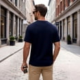 thumbnail image 4 of GrmtClth Men's Textured Knit Henley Shirt Short Sleeve Notch Neck Casual Top Soft Breathable Daily Wear Work Hiking Outdoor Activities Tee Navy M, 4 of 5