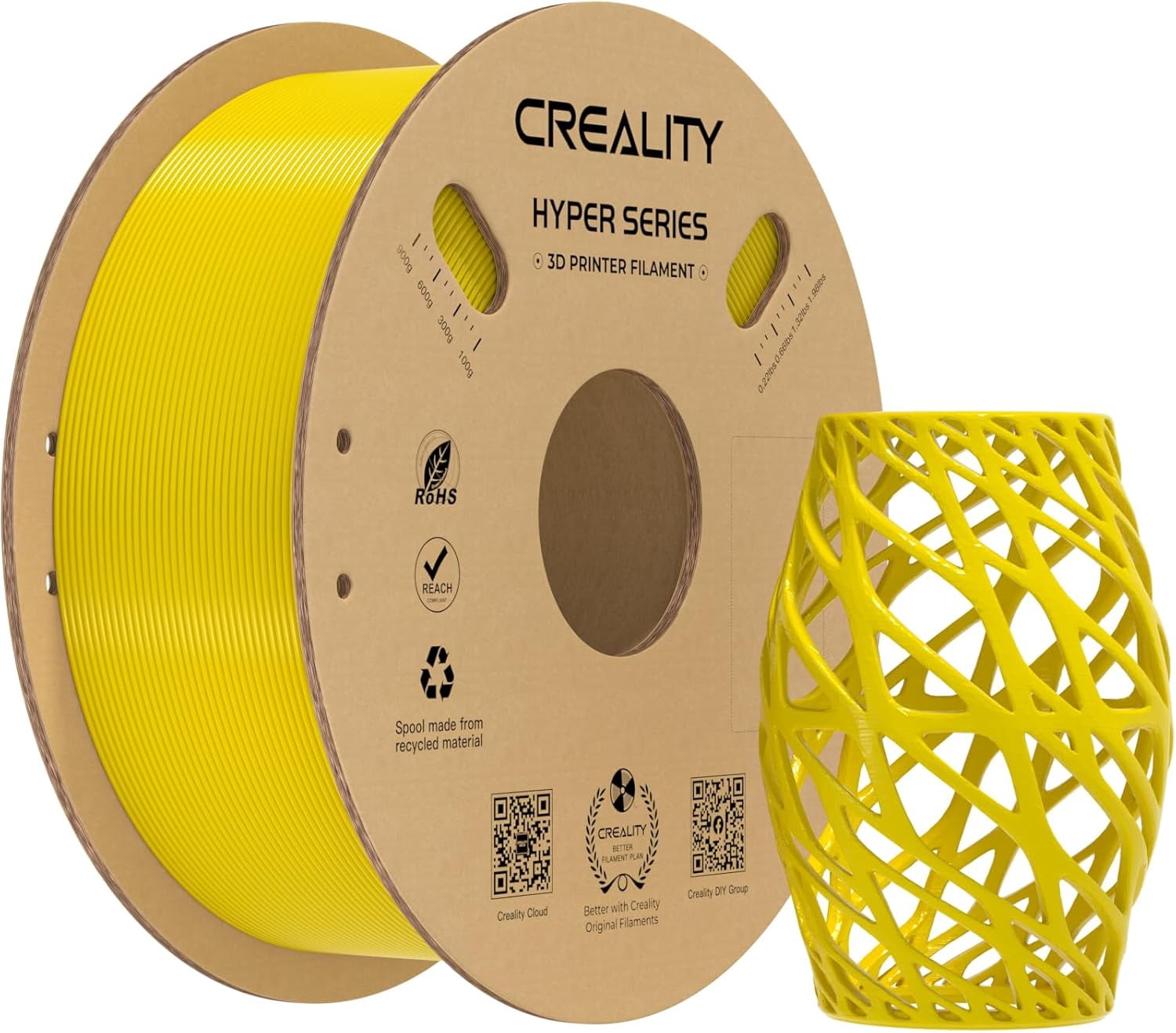 Creality Yellow PETG Filament  1.75mm High-Speed 3D Filament for K1 Max 30-600mm/s Printing 1kg/2.2lbs Spool w Dimensional Accuracy +/- 0.03mm