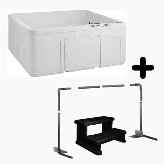 Lifesmart LS350DX Hot Tub Bundle,- 5-Person, 28-Jet, Plug & Play Spa, Sea Salt with a cover lifter and spa steps included!